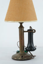 Load image into Gallery viewer, Vintage Brass Candlestick Telephone Table Lamp Green Glass Ashtray 1915 Patent Style
