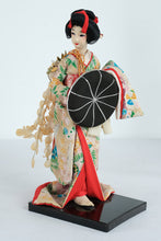 Load image into Gallery viewer, Geisha-Style Japanese Kimono Doll in Black Wood and Glass Display Case