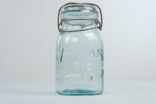 Load image into Gallery viewer, Antique Atlas E Z Seal Aqua Blue Glass Canning Jar Wire Bail Glass Lid