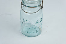 Load image into Gallery viewer, Antique Atlas E Z Seal Aqua Blue Glass Canning Jar Wire Bail Glass Lid