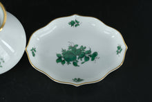 Load image into Gallery viewer, Augarten Vienna Hand-Painted Porcelain Vase & Trinket Dish Set – “Grüne Blume” Green Floral with Gold Trim