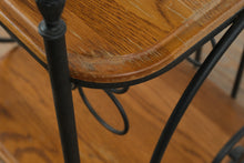 Load image into Gallery viewer, Wrought Iron Bakers Rack with Oak Shelves and Scrollwork Frame