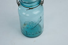 Load image into Gallery viewer, Antique Ball Ideal Blue Glass Mason Jar with Glass Lid and Wire Bail