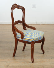 Load image into Gallery viewer, Victorian-Style Carved Balloon Back Chair – Leaf & Acorn Detail, Striped Upholstery