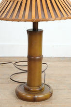 Load image into Gallery viewer, Bamboo Slat Table Lamp with Wooden Base – Boho Tiki Style
