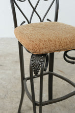 Load image into Gallery viewer, Pair of Swivel Bar Height Metal and Wood Bar Stools