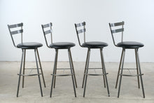Load image into Gallery viewer, Set of Four Amisco Metal Bar Stools with Black Upholstered Seats