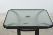 Load image into Gallery viewer, Square Glass Top Patio Side Table Black Metal Outdoor Umbrella Table 27 x 37