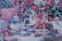 Load image into Gallery viewer, “Tea & Strawberries” by Barbara Mock – Framed Fine Art Print – Large 39" × 31.5" – Vintage Cottage Garden Still Life