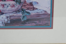 Load image into Gallery viewer, “Tea & Strawberries” by Barbara Mock – Framed Fine Art Print – Large 39" × 31.5" – Vintage Cottage Garden Still Life