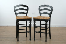 Load image into Gallery viewer, One-of-a-Kind Rustic Round Bar Table with Mixed Designer Bar Stools Set
