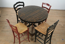 Load image into Gallery viewer, One-of-a-Kind Rustic Round Bar Table with Mixed Designer Bar Stools Set