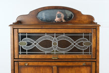 Load image into Gallery viewer, Oak Barrister Bookcase Secretary Desk with Leaded Glass Doors