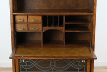 Load image into Gallery viewer, Oak Barrister Bookcase Secretary Desk with Leaded Glass Doors