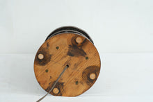 Load image into Gallery viewer, Vintage Rustic Wood Barrel Table Lamp Metal Bands 14 Inch