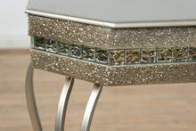 Load image into Gallery viewer, Silver Glam Scroll-Leg Console Table with Glitter Inlay & Glass Accents