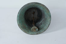 Load image into Gallery viewer, Antique Chinese Bronze Bell (Temple or Ritual Bell) with Internal Clapper – Verdigris Patina (9” Tall)