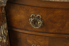 Load image into Gallery viewer, Bernhardt Empire Style Burl Wood Bachelor’s Chest with Marble Top and Lion Carvings