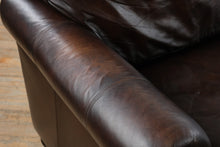 Load image into Gallery viewer, Bernhardt Brown Leather Three Cushion Sofa with Nailhead Trim