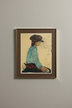 Load image into Gallery viewer, Bernice Profile Portrait Framed Art Print Young Woman Mid Century Style 18 x 22
