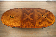 Load image into Gallery viewer, Biedermeier Double Pedestal Dining Set – Burled Top with 6 Restored Chairs