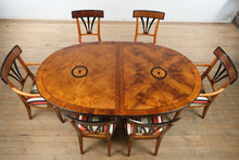 Load image into Gallery viewer, Biedermeier Double Pedestal Dining Set – Burled Top with 6 Restored Chairs