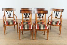 Load image into Gallery viewer, Biedermeier Double Pedestal Dining Set – Burled Top with 6 Restored Chairs