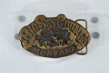 Load image into Gallery viewer, “Big Sky Country Montana” Brass Belt Buckle – Western Deer & Mountain Design