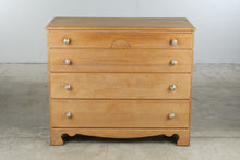 Load image into Gallery viewer, Vintage Solid Birch Four Drawer Chest of Drawers with Carved Fan Motif