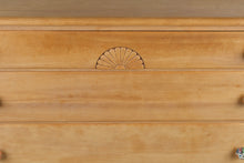Load image into Gallery viewer, Vintage Solid Birch Four Drawer Chest of Drawers with Carved Fan Motif