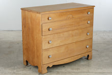 Load image into Gallery viewer, Vintage Solid Birch Four Drawer Chest of Drawers with Carved Fan Motif