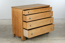 Load image into Gallery viewer, Vintage Solid Birch Four Drawer Chest of Drawers with Carved Fan Motif
