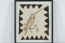 Load image into Gallery viewer, Vintage Folk Art Bird Pyrography on Hide Framed 11 x 10