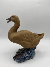 Load image into Gallery viewer, Ceramic Goose Figurine Brown Waterfowl Bird Sculpture Blue Glazed Base 10 Inch