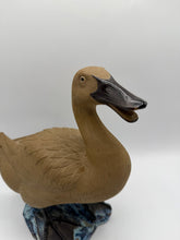 Load image into Gallery viewer, Ceramic Goose Figurine Brown Waterfowl Bird Sculpture Blue Glazed Base 10 Inch