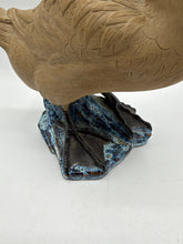 Load image into Gallery viewer, Ceramic Goose Figurine Brown Waterfowl Bird Sculpture Blue Glazed Base 10 Inch