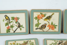 Load image into Gallery viewer, Vintage English Bird and Floral Coasters Set of 7 Green Felt Back Gold Trim