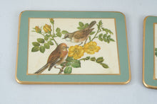 Load image into Gallery viewer, Vintage English Bird and Floral Coasters Set of 7 Green Felt Back Gold Trim