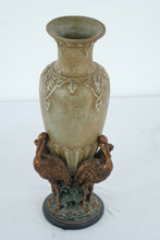 Load image into Gallery viewer, Art Nouveau Pelican Vase Figural Bird Base Ceramic Metal Mounted 13 Inch