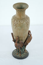 Load image into Gallery viewer, Art Nouveau Pelican Vase Figural Bird Base Ceramic Metal Mounted 13 Inch