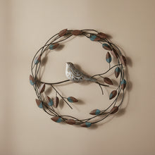Load image into Gallery viewer, Metal Bird Wreath Wall Sculpture Round Leaf Decor 17 Inch
