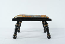 Load image into Gallery viewer, Vintage Hunting Bird Upholstered Footstool Black Wood Needlepoint Ottoman