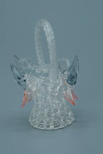 Load image into Gallery viewer, Handcrafted Art Glass Basket with Birds – Twisted Handle & Pink Accents