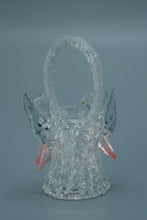 Load image into Gallery viewer, Handcrafted Art Glass Basket with Birds – Twisted Handle & Pink Accents