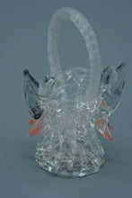 Load image into Gallery viewer, Handcrafted Art Glass Basket with Birds – Twisted Handle & Pink Accents