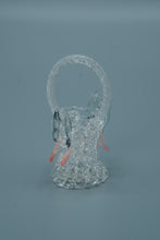 Load image into Gallery viewer, Handcrafted Art Glass Basket with Birds – Twisted Handle & Pink Accents