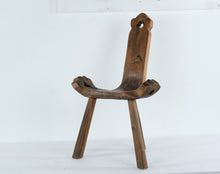 Load image into Gallery viewer, Pair of Rustic Spanish Carved Wood Accent Chairs with Clover Cutout Backs – Sculptural Solid Wood Seating