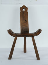 Load image into Gallery viewer, Pair of Rustic Spanish Carved Wood Accent Chairs with Clover Cutout Backs – Sculptural Solid Wood Seating