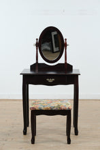Load image into Gallery viewer, Black Cherry Finish Vanity Table with Mirror and Upholstered Bench