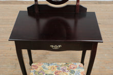 Load image into Gallery viewer, Black Cherry Finish Vanity Table with Mirror and Upholstered Bench